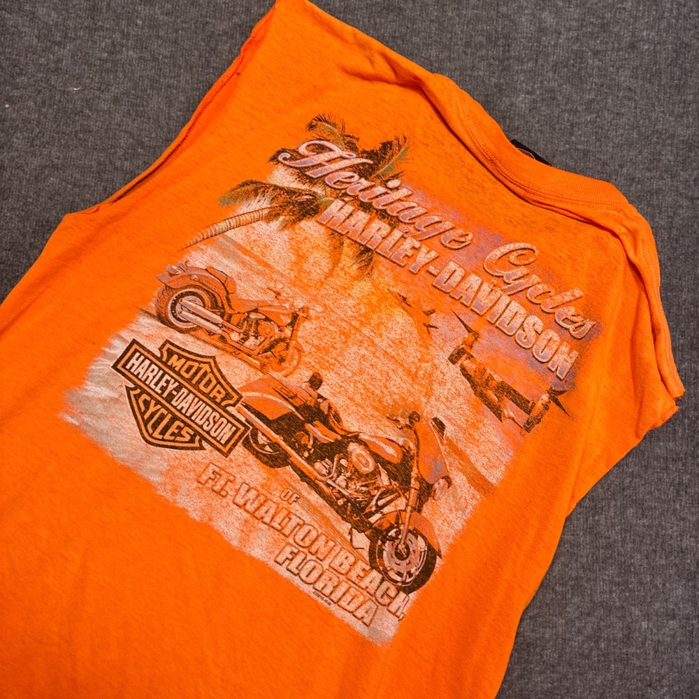 Vintage Harley-Davidson Sleeveless Shirt Men Medium Orange Ft Walton Beach